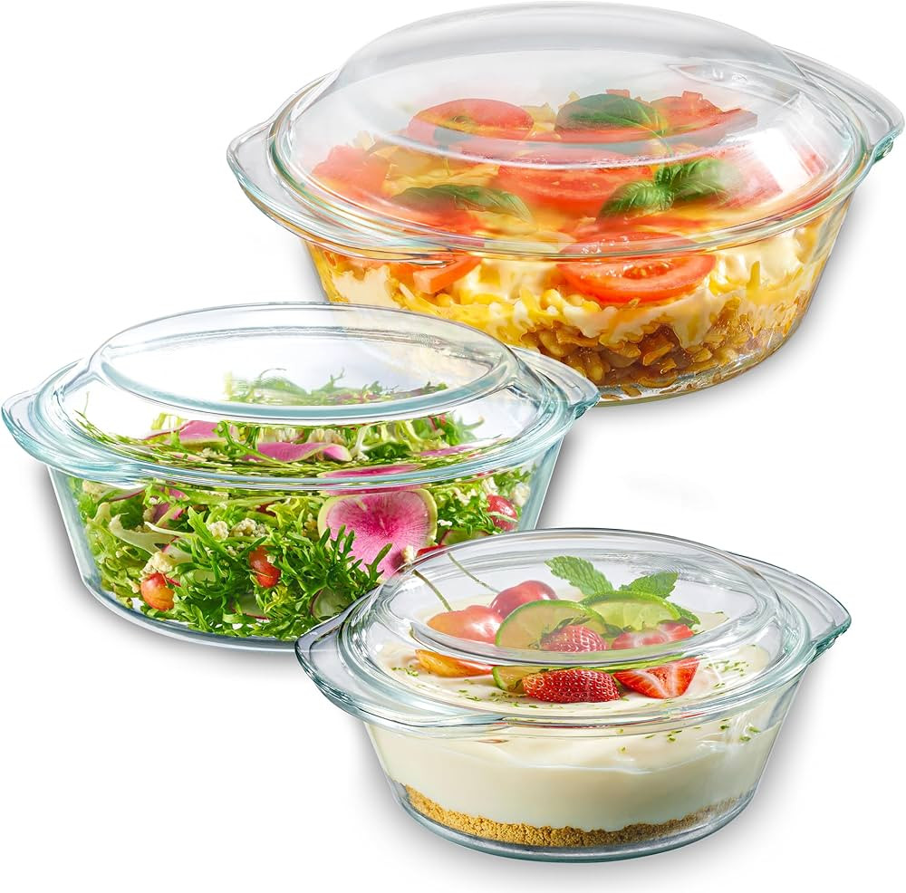 6-Piece Glass Tureen Dishes for Oven with Lids, Durable Borosilicate Glass Covered Bakeware Set, ... | Amazon (US)