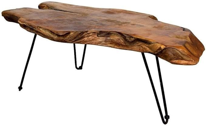 Anya & Niki StyleCraft Badang Carving Natural Wood Edge Teak Contemporary Coffee Cocktail Table w... | Amazon (US)