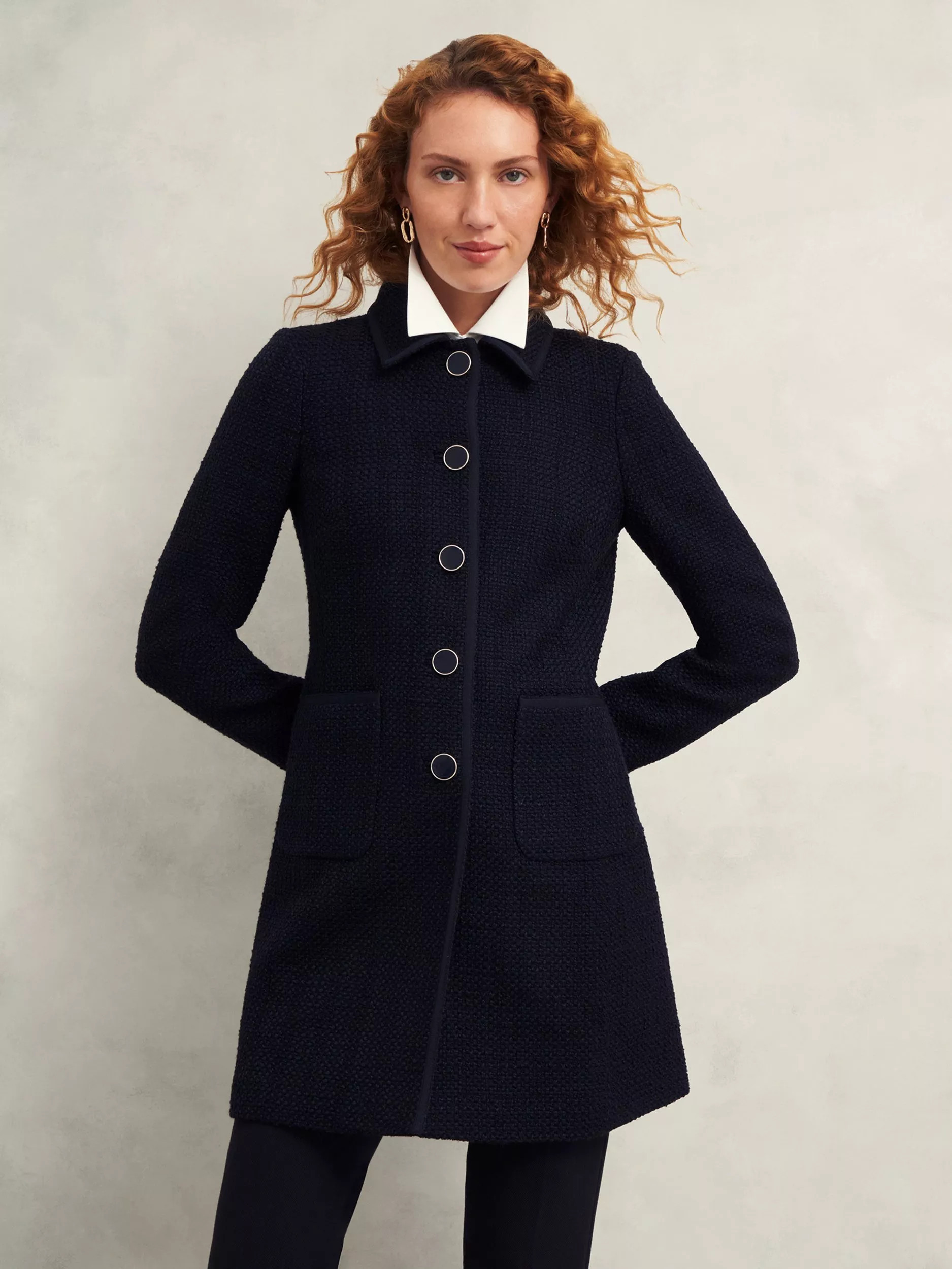 Hobbs Elaine Tweed Coat, Navy | John Lewis (UK)