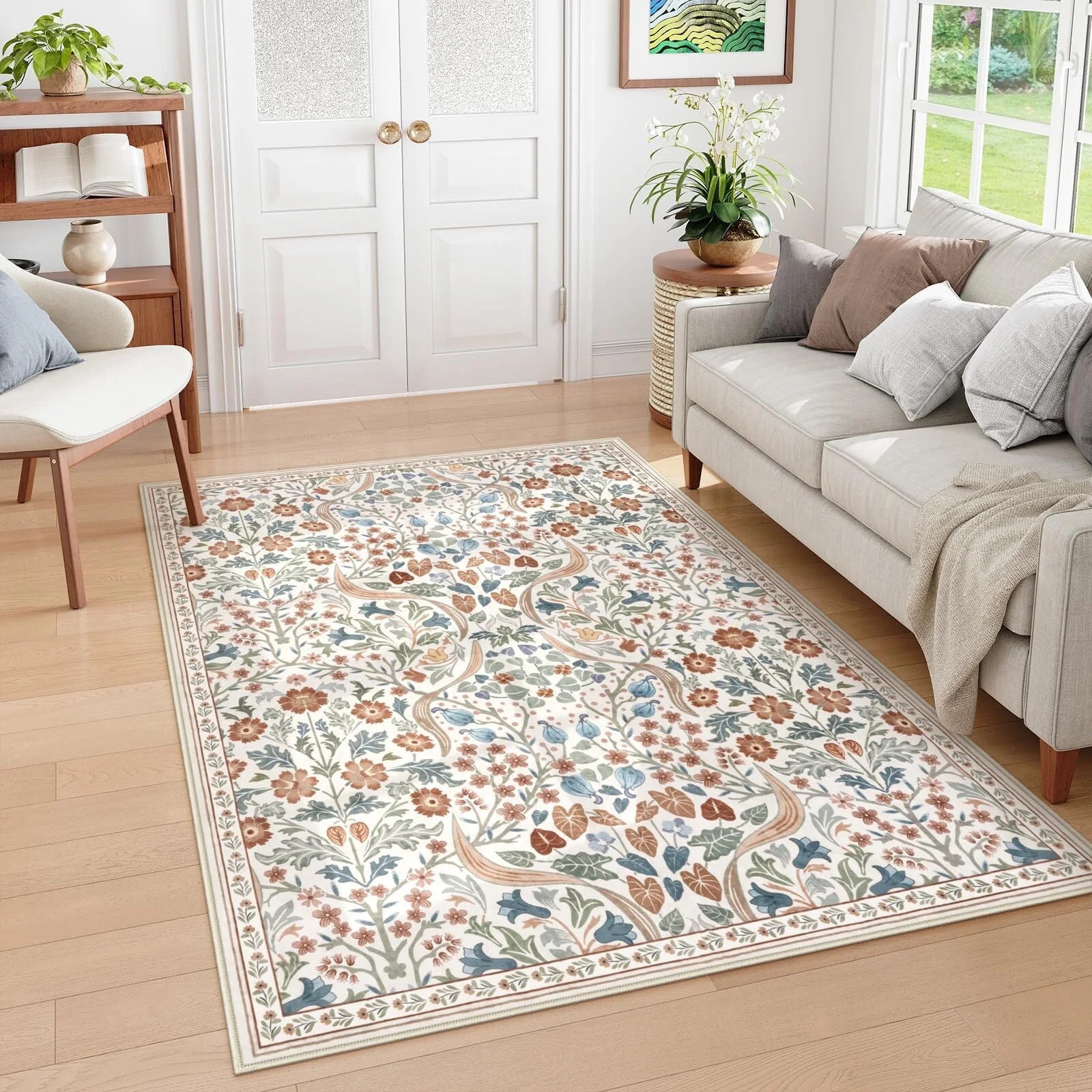 Lahome Floral 5x7 Area Rugs, Machine Washable Rugs for Bedroom, Non Slip Boho Rugs for Living Roo... | Walmart (US)
