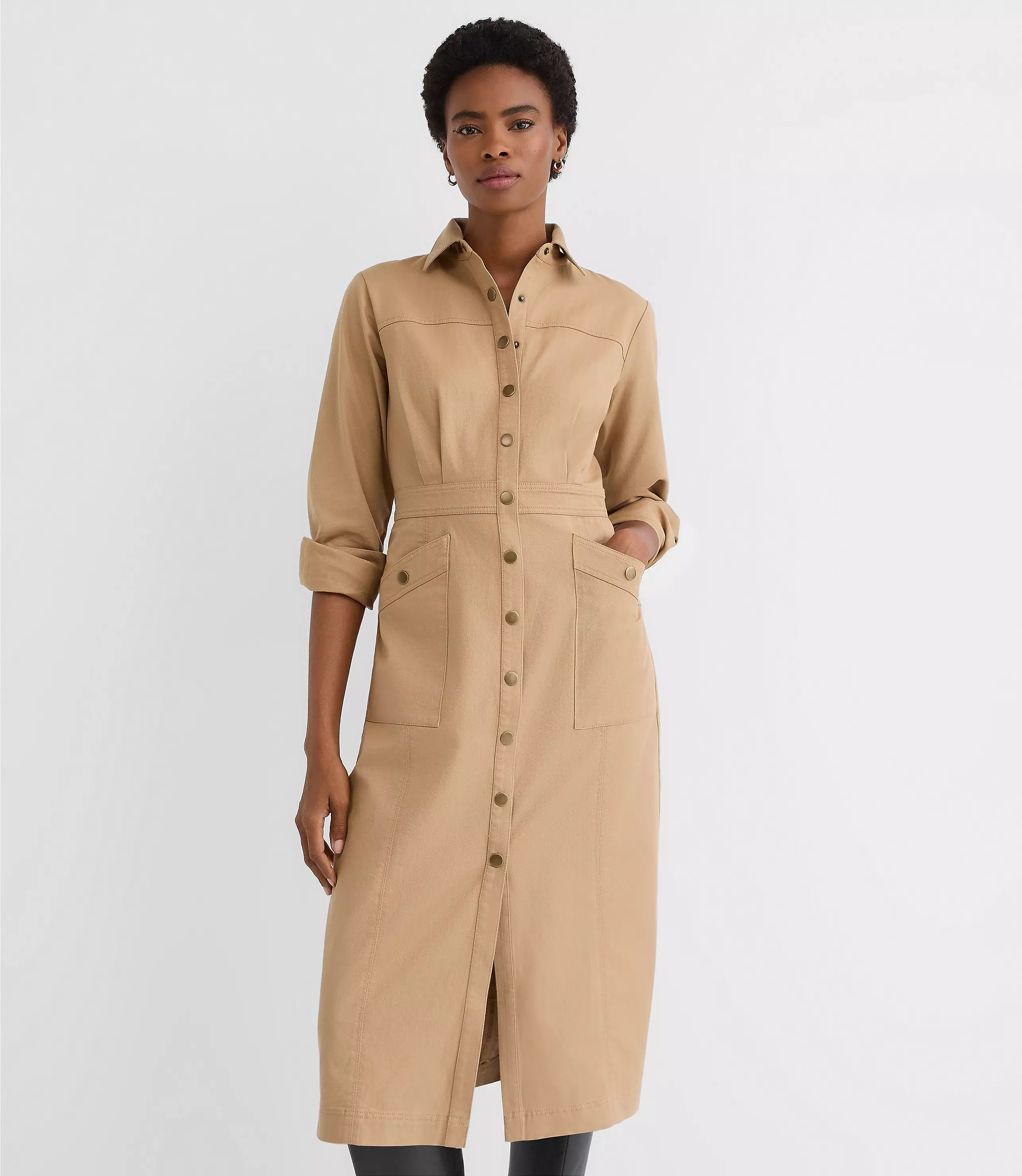 Twill Midi Pocket Shirtdress | LOFT