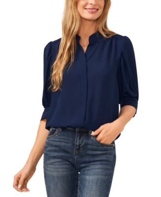 Women's 3/4-Sleeve Collared Button Down Top | Macy's
