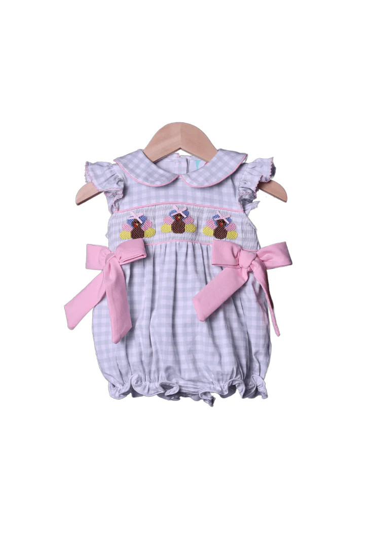 Smocked Sage Gingham Turkey Bubble | The Smocked Flamingo