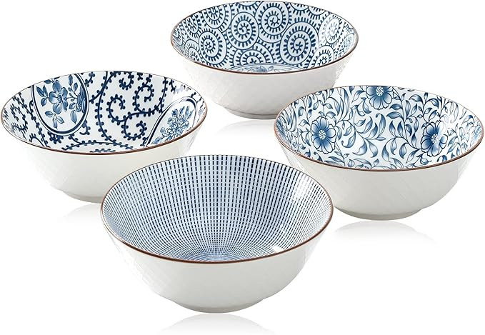 YALONG 8 Inch 40 Ounce Ceramic Bowls for Kitchen Deep Soup Pho Bowls, Blue White Large Porcelain ... | Amazon (US)