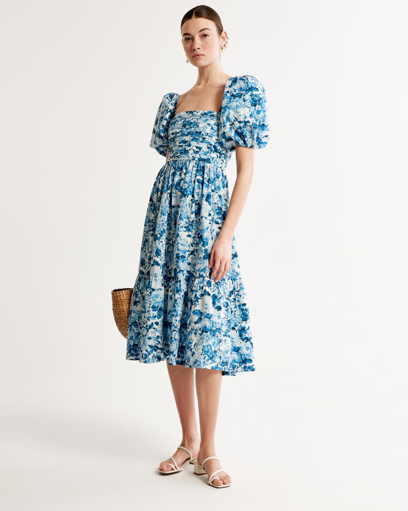 Emerson Poplin Puff Sleeve Midi Dress | Abercrombie & Fitch (US)