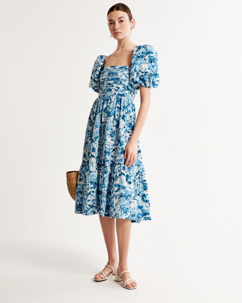 Emerson Poplin Puff Sleeve Midi Dress | Spring Wedding Outfit | Dressy Style | Abercrombie & Fitch (US)