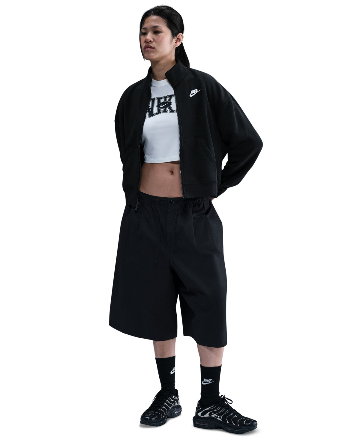 Nike Women's Sportswear Club Zipper Loose Track Jacket - Black/White | Macy's