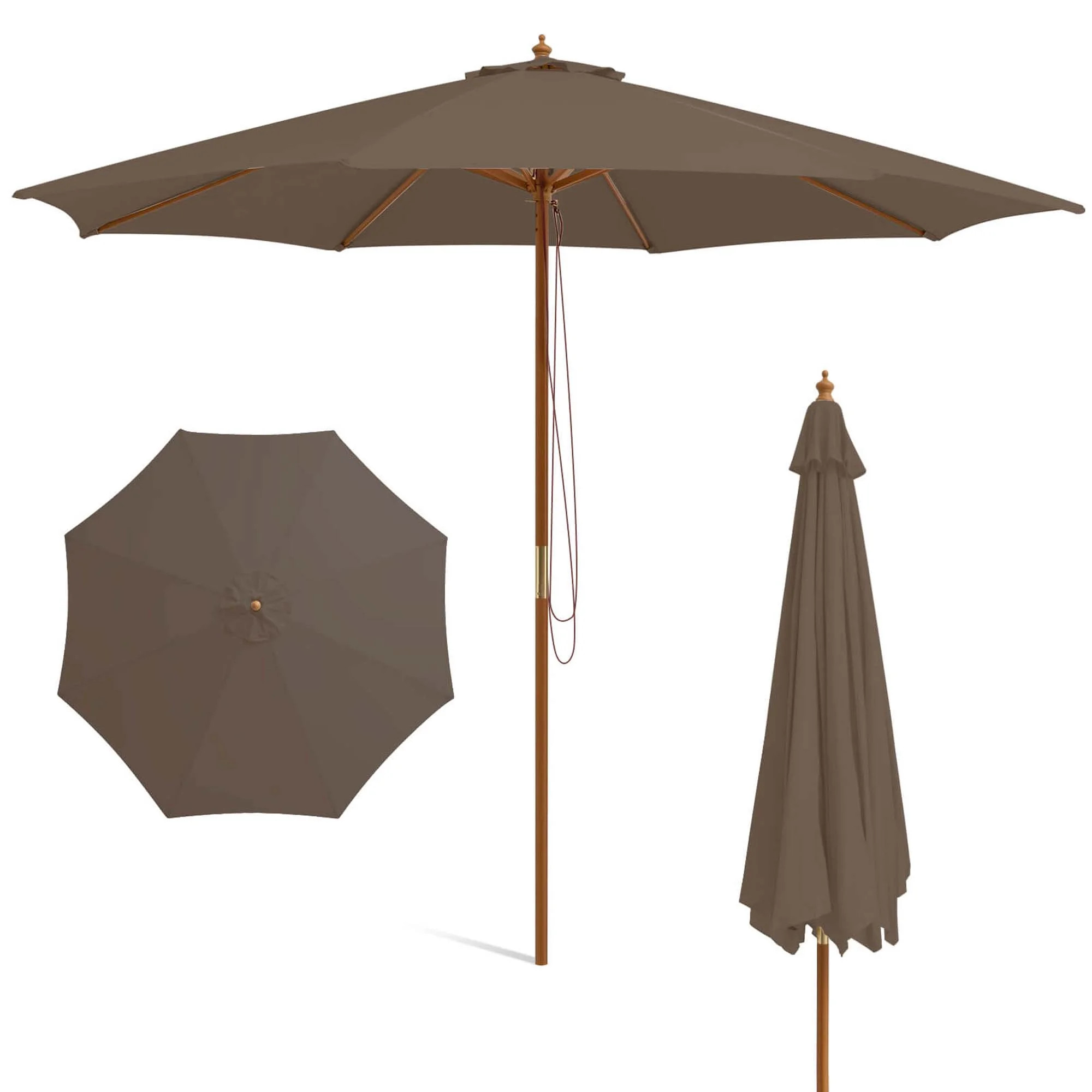 Costway 10FT Patio Wooden Market Table Umbrella Pulley with 8 Bamboo Ribs Sunshade Canopy Coffee | Walmart (CA)