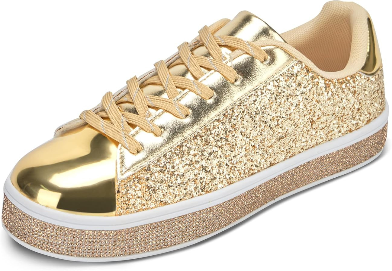 UUBARIS Women's Glitter Tennis Sneakers Neon Dressy Sparkly Sneakers Rhinestone Bling Wedding Bri... | Amazon (US)