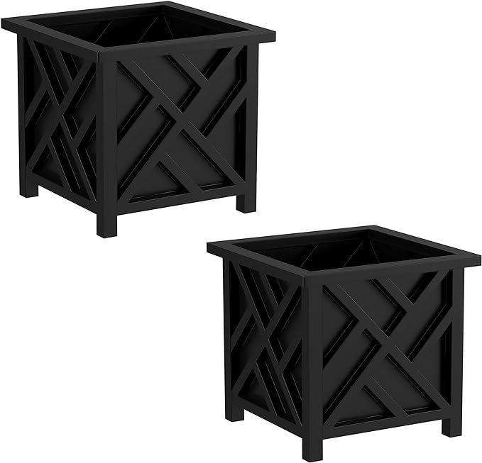 Lattice Design Planter Box 2-Pack – 14.75-Inch Decorative Outdoor Flower or Plant Pots – Fron... | Amazon (US)