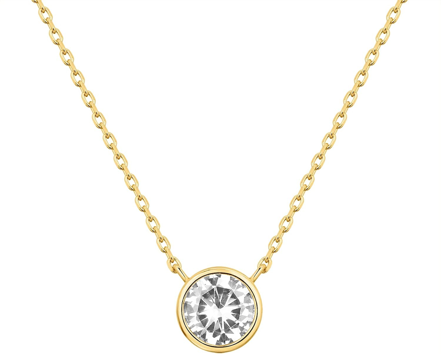 PAVOI 14K Gold Plated Bezel CZ Pendant Necklace for Women, Halo Choker | Amazon (US)