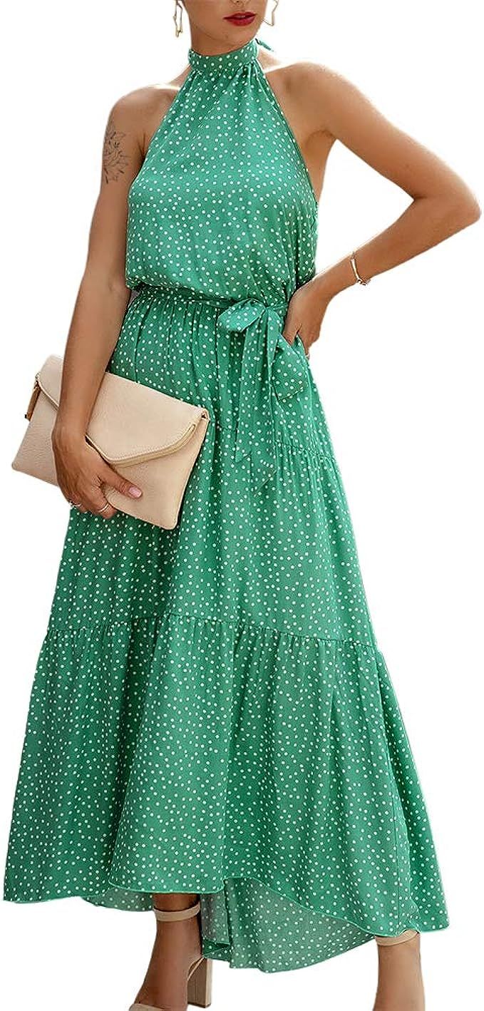 Exlura Women Casual Boho Plus Size Summer Maxi Dresses Polka Dot Floral Printed Adjustable Strapp... | Amazon (US)