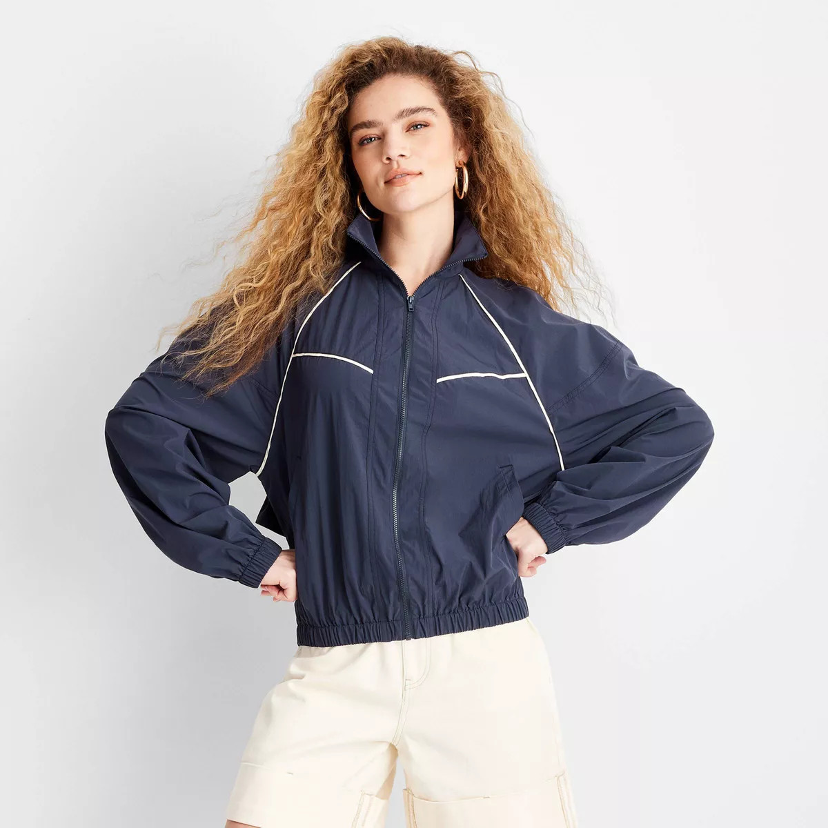 Women's Track Bomber Jacket - Future Collective Navy Blue XS: Lightweight Mesh, Side Pockets | Target