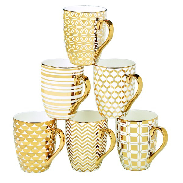 Certified International Elegance Goldplated Tapered Mugs with Assorted Designs (Pack of 6) | Bed Bath & Beyond