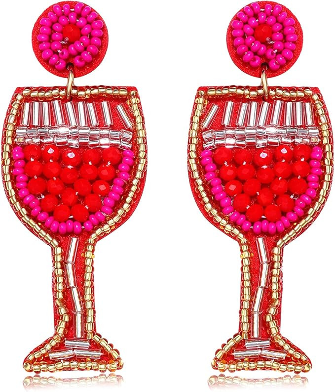 Beaded Earrings for Women Handmade Champagne Bottles Dangle Earrings Statement Wine Glass Post Dr... | Amazon (US)