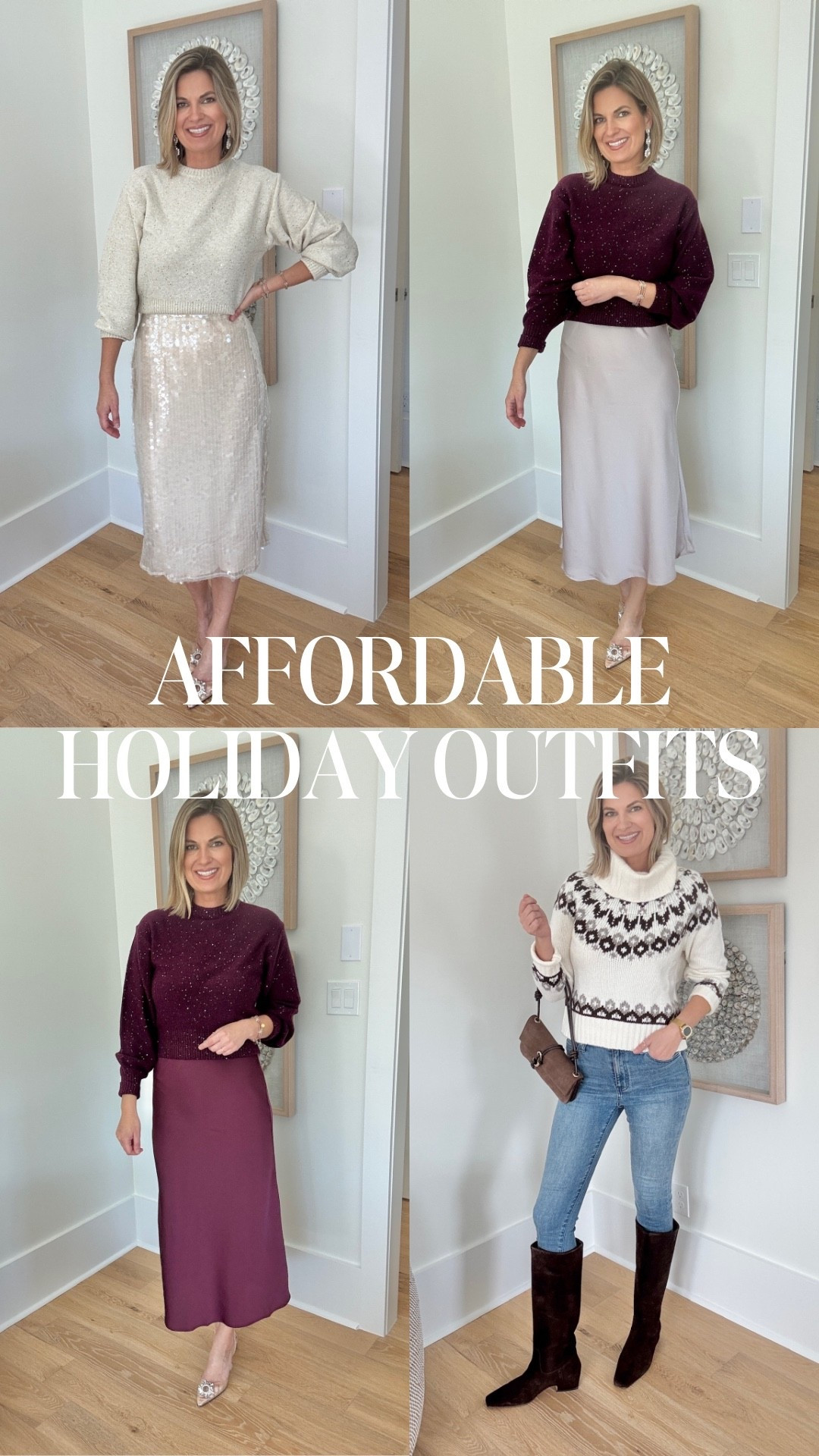 Affordable holiday outfit ideas! Almost all of these pieces are on sale. Wearing size small in the skirts and sweaters. 

#LTKHoliday #LTKOver40 #LTKFindsUnder50