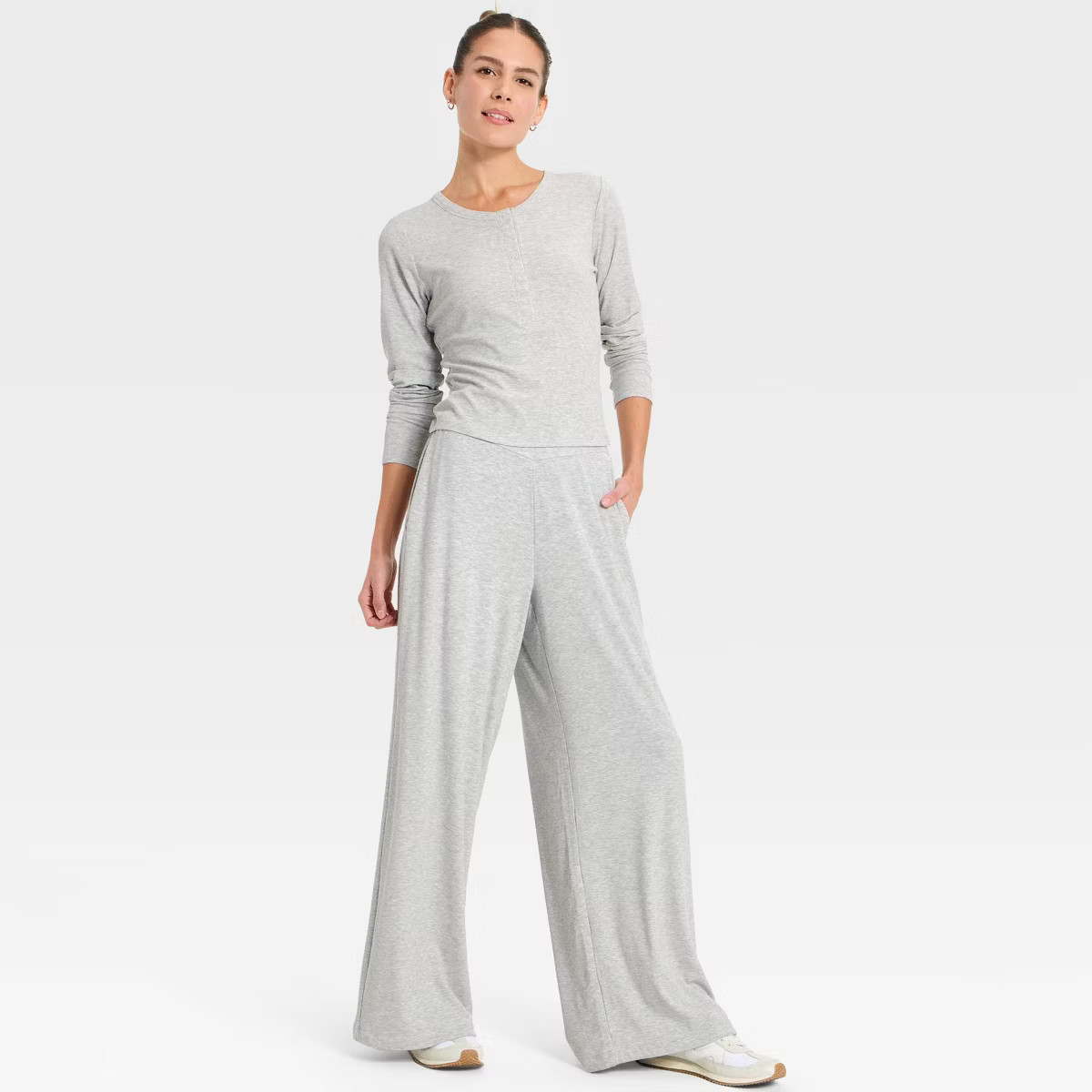 Women's Ribbed Knit High-Rise Wide Leg Pants - All In Motion™ | Target