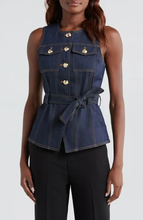 Cinq à Sept Renee Belted Denim Vest in Indigo at Nordstrom, Size Medium | Nordstrom
