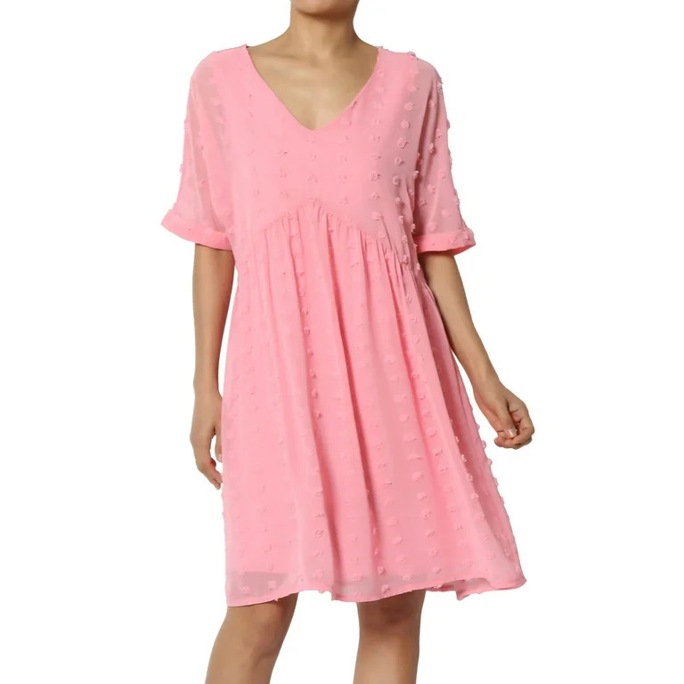 Women's Summer Casual Short Sleeve V Neck Dot A Line Babydoll Shift Mini Dress | Walmart (US)