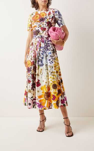 Floral-Printed Pleated Cotton-Blend Midi Dress | Moda Operandi (Global)