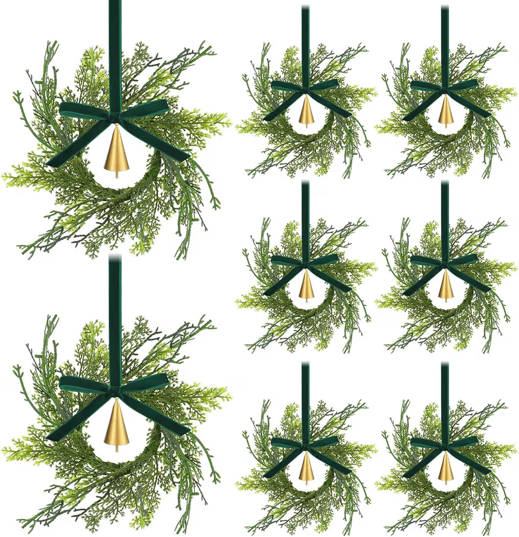 12 Sets Mini Christmas Wreath for Cabinets 7.87 Inch Artificial Cypress Cedar Wreath with Vintage... | Amazon (US)