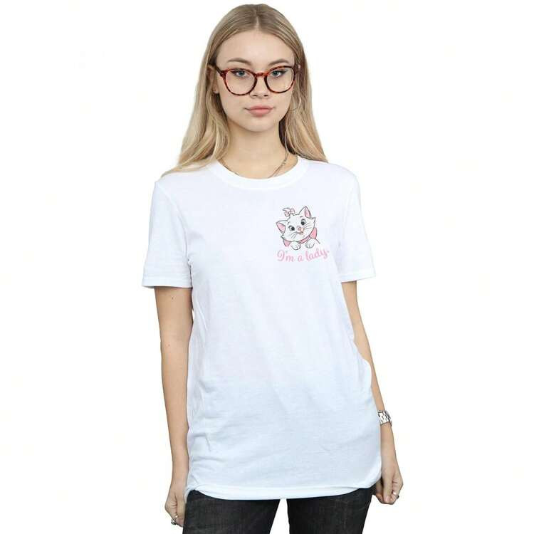 Disney Disney Womens/Ladies Aristocats Marie I�'m A Lady Breast Print Cotton Boyfriend T-Shirt ... | SHEIN