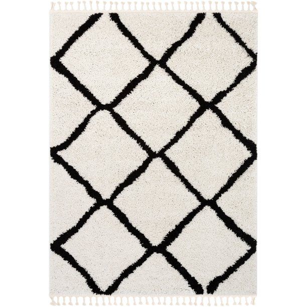 Well Woven Celina Black Moroccan Shag Diamond Trellis Pattern Area Rug 5x7 (5'3" x 7'3") - Walmar... | Walmart (US)