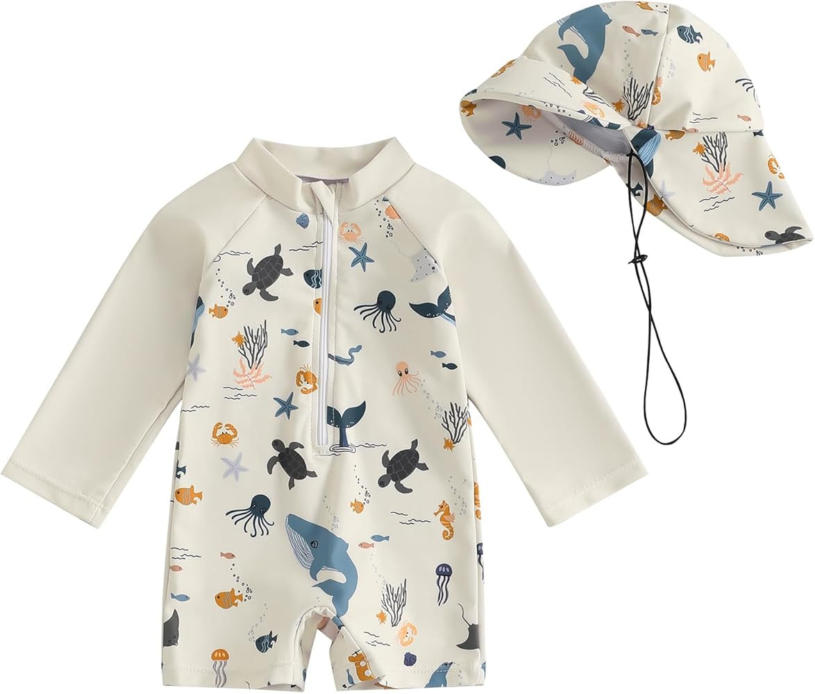 Hnyenmcko Baby/Toddler Boy Rash Guard Swimsuit Long Sleeve One Piece Zipper Swimwear Sunsuit Infa... | Amazon (US)