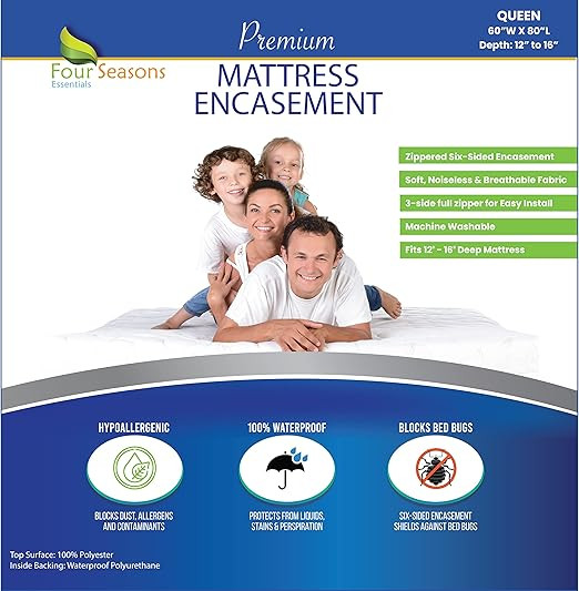 Four Seasons Essentials Queen Mattress Protector - Zippered Bedbug Waterproof Mattress Cover, Pre... | Amazon (US)
