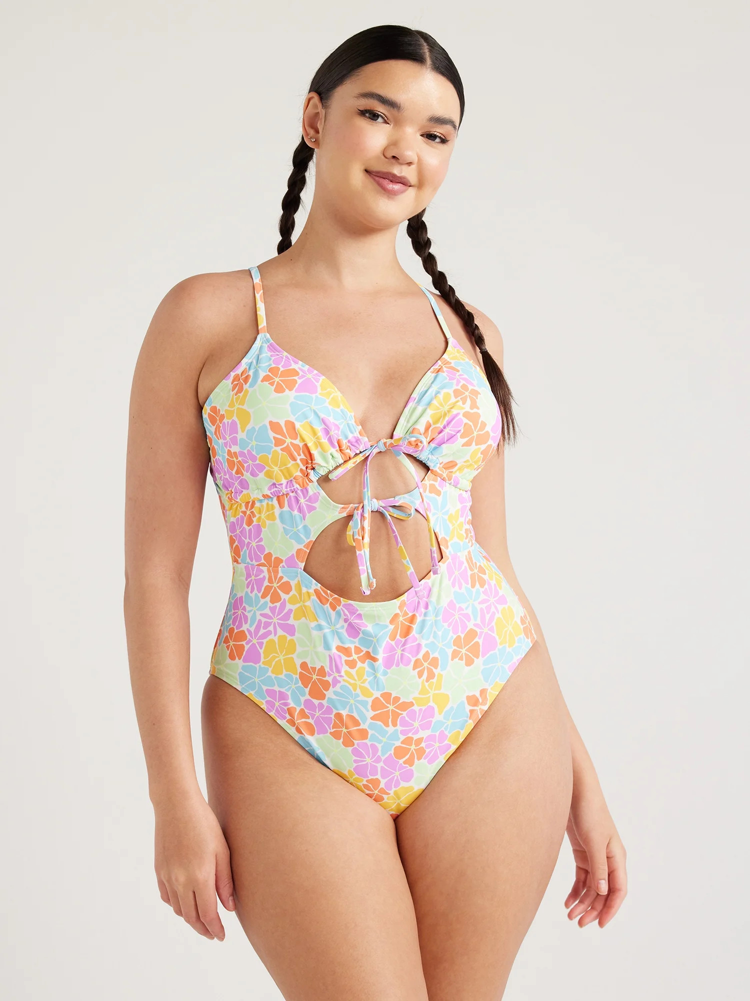 No Boundaries Juniors’ Cut-Out Floral One-Piece Swimsuit, Sizes XS-XXL | Walmart (US)