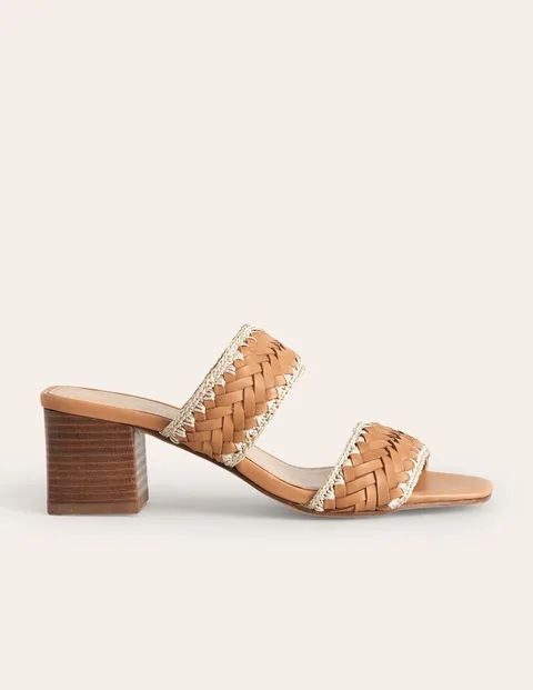 Woven Strap Heeled Sandals - Tan Woven Leather | Boden (US)