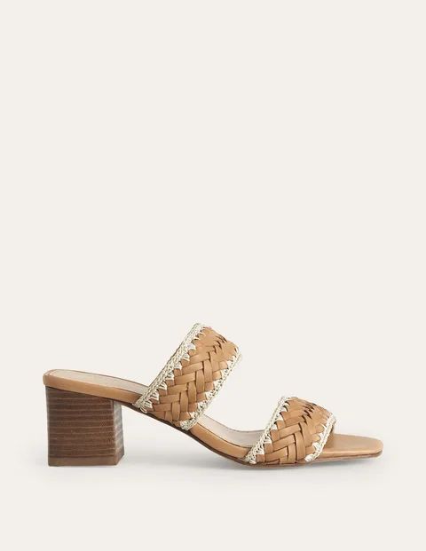 Woven Strap Heeled Sandals - Tan Woven Leather | Boden (US)