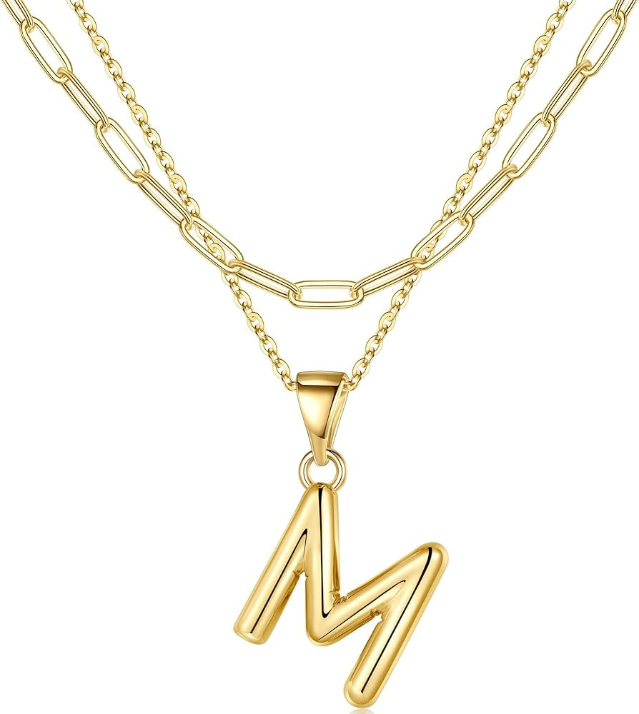 Turandoss Personalized Bubble Letter Necklace - Layered Gold Initial Necklaces for Women, Dainty ... | Amazon (US)