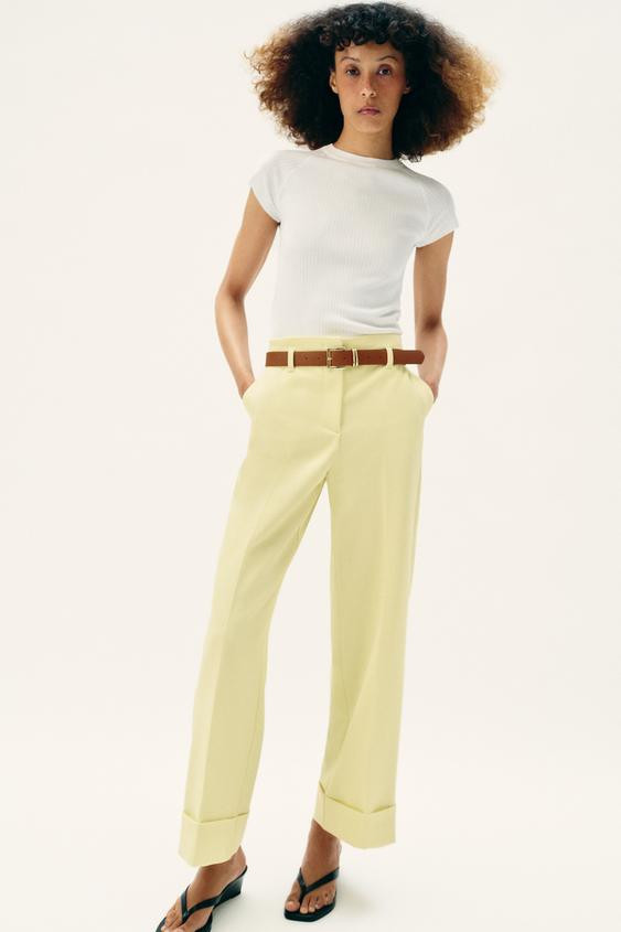 BELTED CUFFED HEM PANTS | Zara US