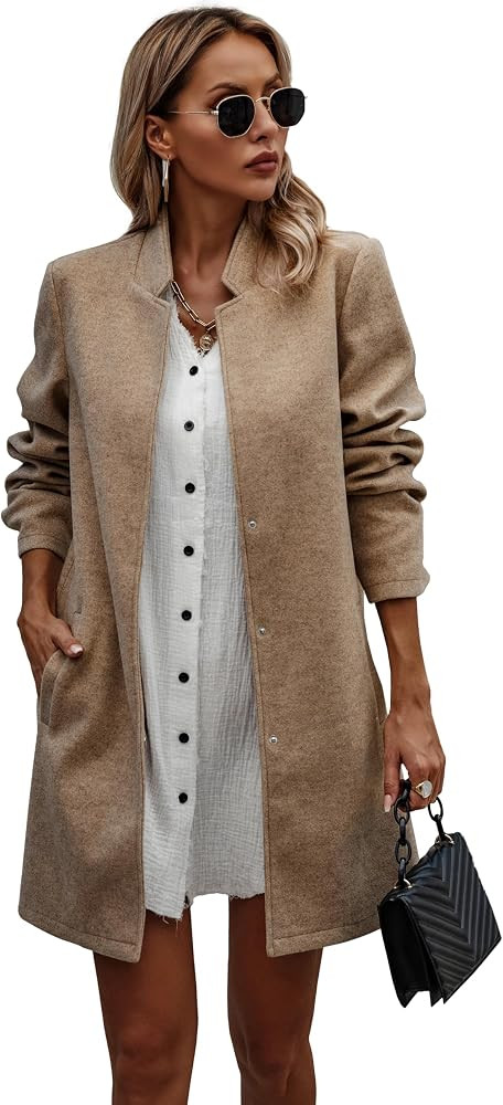 Women's Winter Coat Fuzzy Outerwear Snap Buttons Coatigan Casual Long Sleeve Warm Stand Collar Ja... | Amazon (CA)