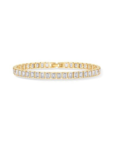 PAVOI 14K Yellow Gold Plated Simulated Diamonds Bezel Set Tennis Bracelets for Women - Cubic Zirconia Stones Radiant Cut Statement Bride Gold Bracelet Stack - Size 7.5" | Amazon (US)