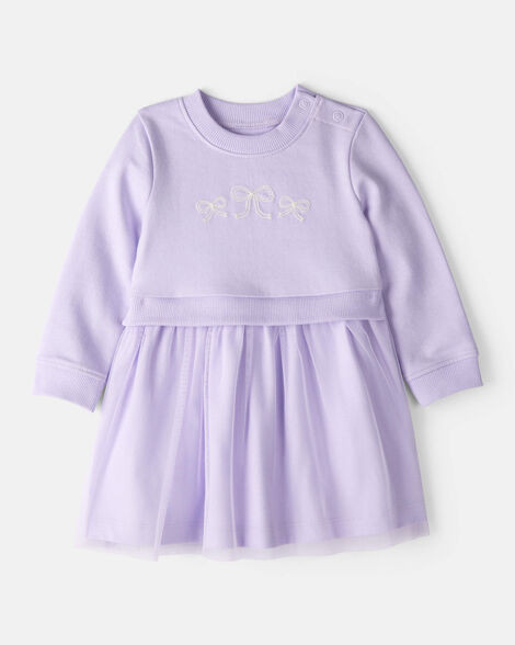 Baby Girl Bow Print Tulle Cotton Dress - Purple | Carter's Inc