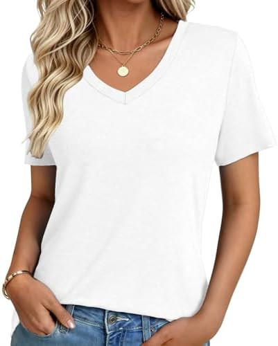 GKBK Womens Short Sleeve T Shirts V Neck Tops Summer Trendy Comfy Casual Basic Tee Shirt | Amazon (US)