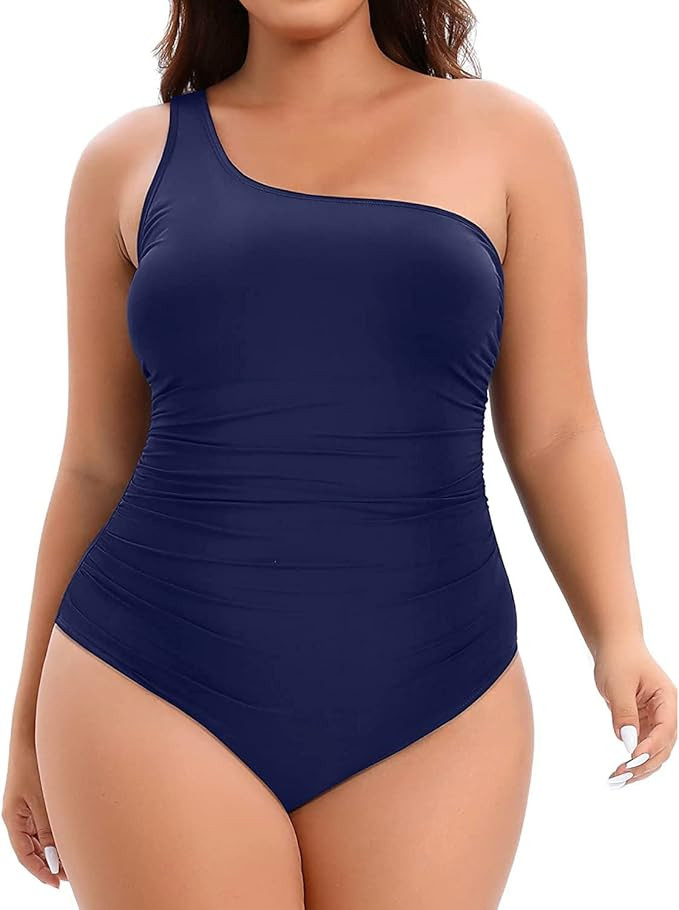 Aqua Eve Plus Size One Piece Swimsuit for Women Tummy Control Bathing Suits One Shoulder Swimwear | Amazon (US)
