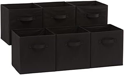 Amazon Basics Collapsible Fabric Storage Cubes Organizer with Handles, Black - Pack of 6 | Amazon (US)