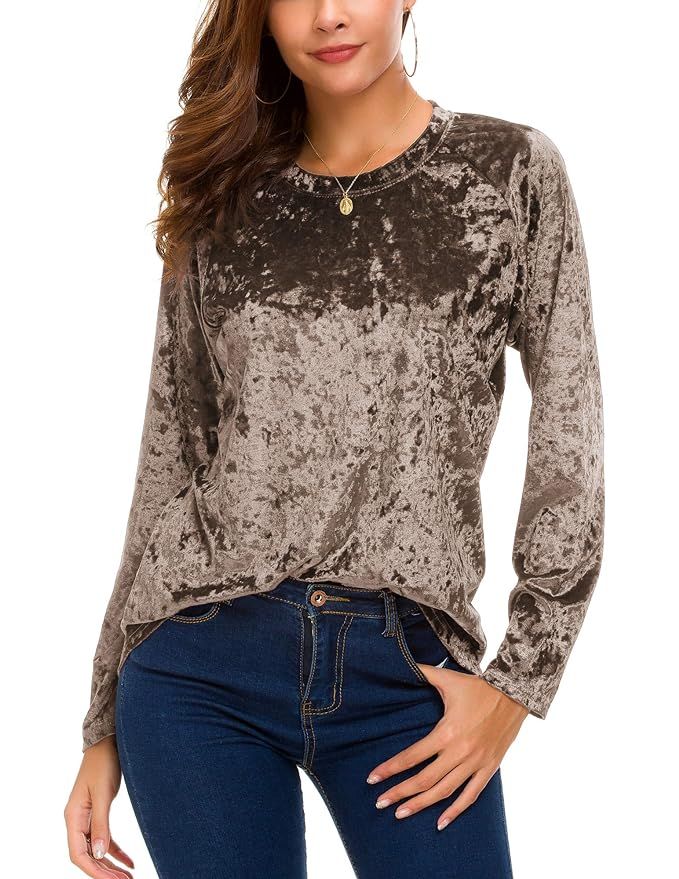 Women's Vintage Velvet T-Shirt Casual Long Sleeve Top | Amazon (US)