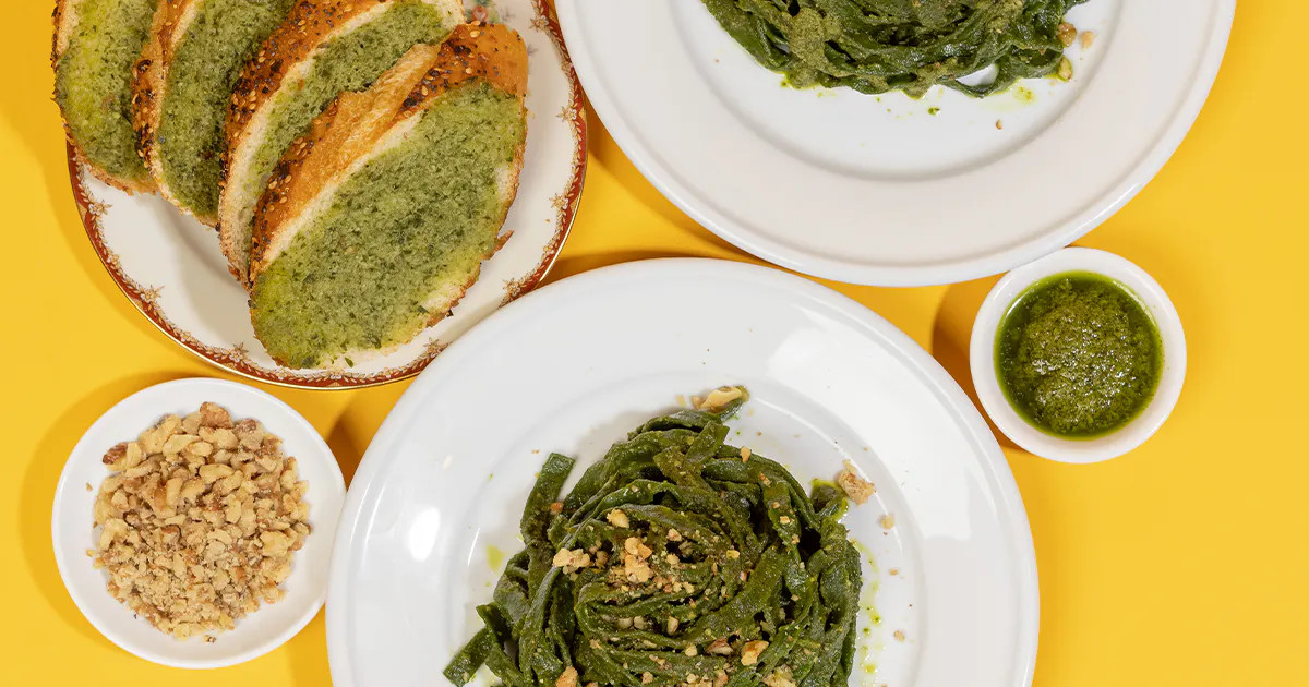 Spinach Fettuccine With Walnut Pesto Kit (Vegan) by Pasta Packs | Goldbelly | Goldbelly