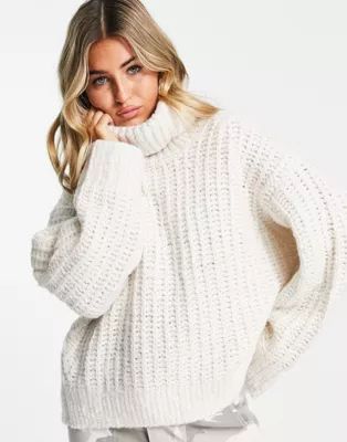 Weekday Tune recycled roll neck knit jumper in off white | ASOS (Global)