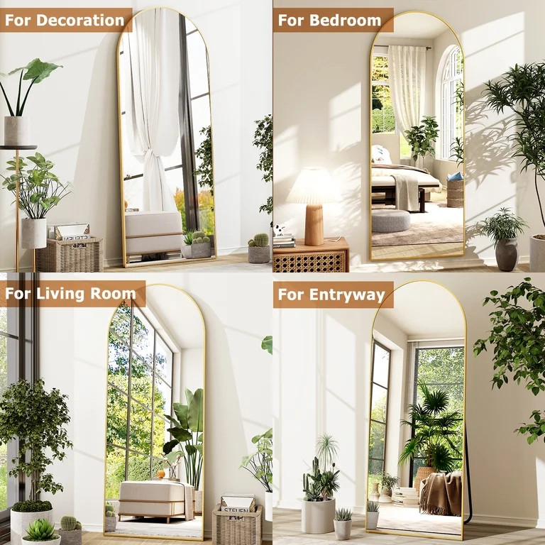 BEAUTYPEAK 64"x 21" Full Length Mirror Arched Standing Floor Mirror Full Body Mirror, Gold | Walmart (US)
