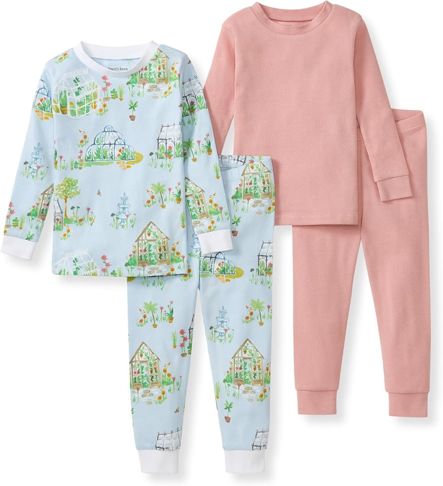 Burt's Bees Baby Girls' Pajamas, 2-Piece Long Sleeve Tee and Pants Organic Cotton PJ Set | Amazon (US)
