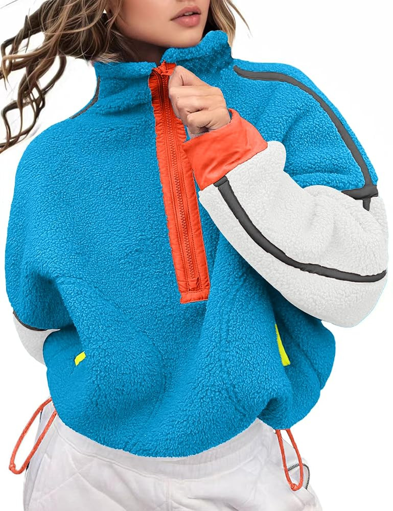 Women's Fleece Sweatshirts Half Zip Pullover Long Sleeve Oversized Workout Crop Tops Hoodie with ... | Amazon (US)