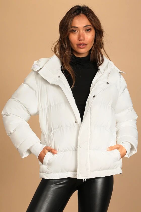 Fight the Frost Ivory Hooded Puffer Jacket | Lulus (US)