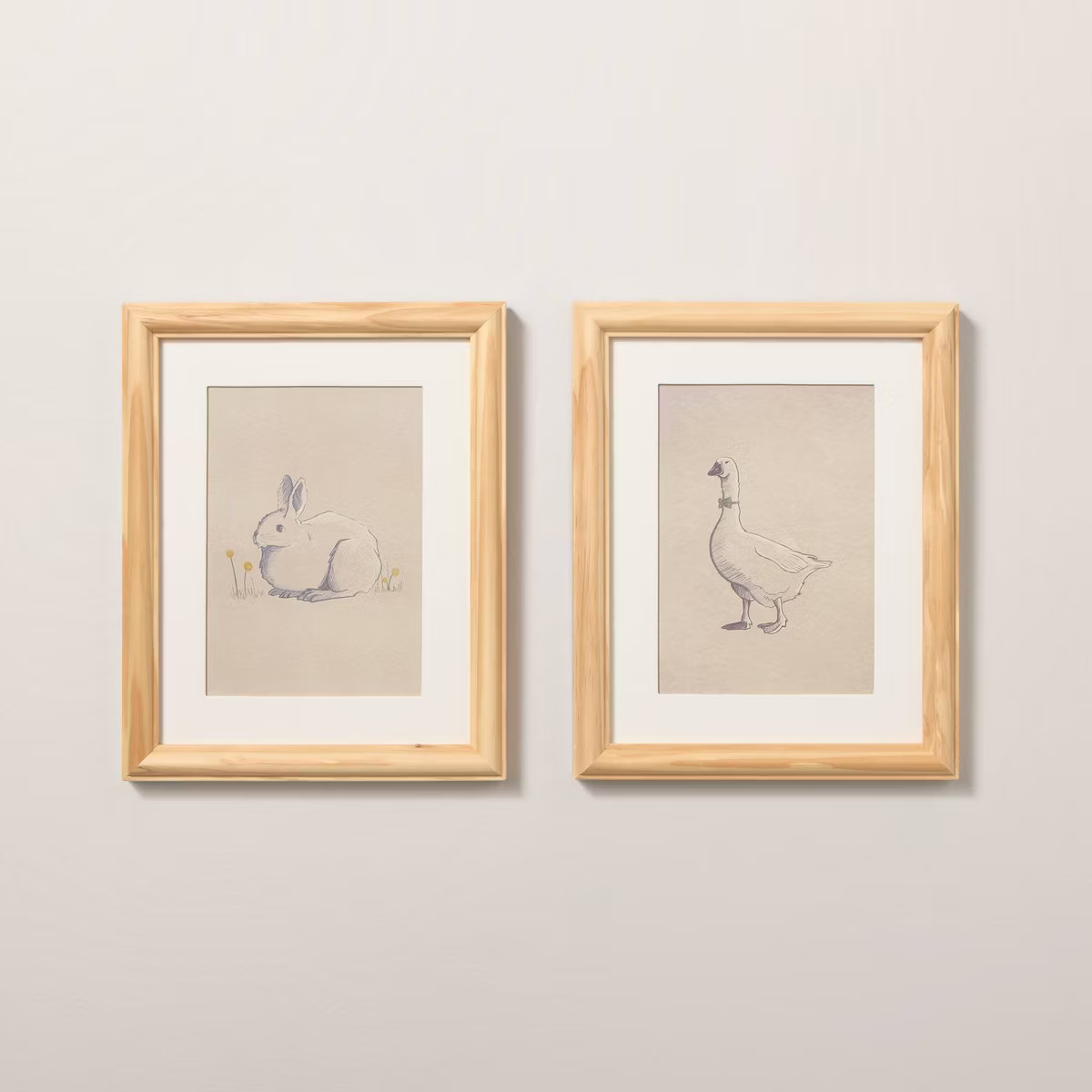 8"x10" Bunny and Duck Sketch Framed Wall Art (Set of 2) - Hearth & Hand™ with Magnolia | Target