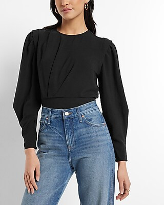 Modern Strong Shoulder Long Sleeve Pleated Top | Express
