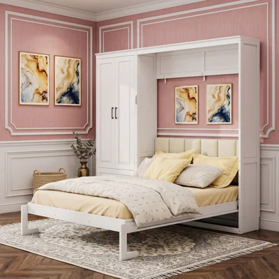 Queen Size Murphy Bed with Two-Door Storage Wardrobe and Upholstered Headboard | Wayfair North America